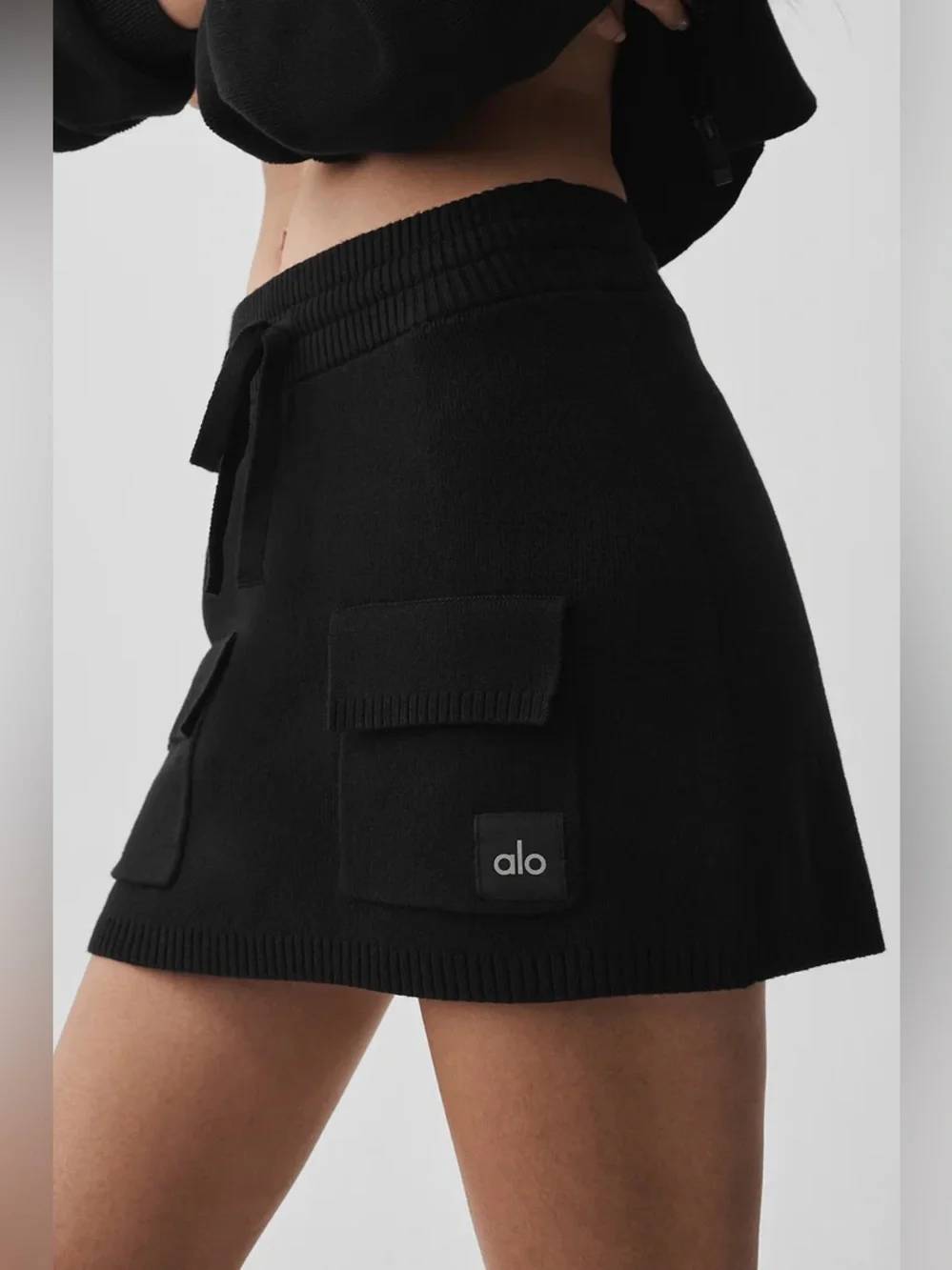 ALO Scholar Knit Cargo Skirt - black